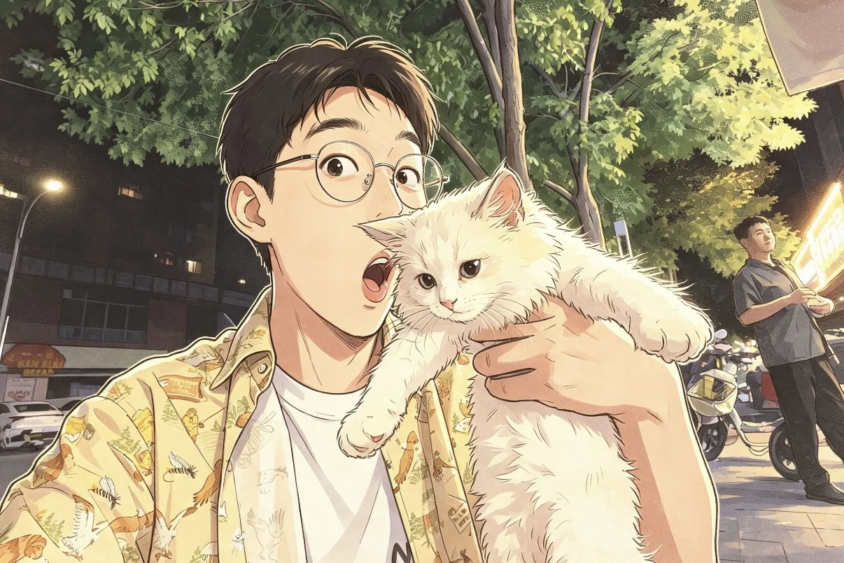 罗崇颢与猫的合影